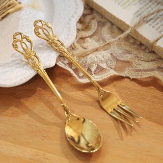 【AG】Spoon Polished Vintage Style Stainless Steel Creative Drinking Cake Spoon Fork for Dessert