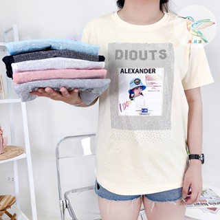 4000 DIA-2# 6 สี เสื้อยืด พิมพ์ลาย หน้าเด็กหมวกฟ้า รีดเพชร ผ้าคอตตอนผสม