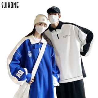 Suikone ผู้ชายแฟชั่นพลัสกำมะหยี่ hoodies ฤดูใบไม้ร่วงใหม่เวอร์ชั่นเกาหลีในสไตล์คู่หลวมสบาย ๆ แขนยาว hoodies