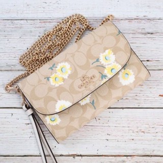 🎊พร้อมส่งกระเป๋าถือ NEW COACH GEMMA CLUTCH CROSSBODY IN SIGNATURE CANVAS WITH DAISY PRINT