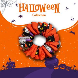 Halloween Scrunchies ยางรัดผม ฮาโลวีน ผ้าคอตตอนพิมพ์ลาย 1 ยางมัดผม แฟชั่น