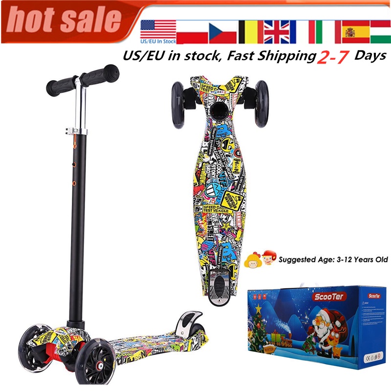 Kids Kick Scooter Flashing Wheel Adjustable Foot Scooter Children