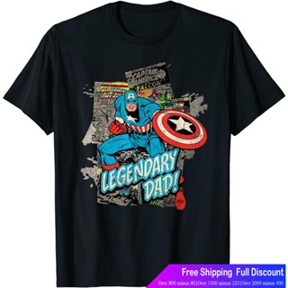 เสือยืดผู้ชาย เสื้อบอดี้โ Marvel Captain America Legendary Dad Fathers Day T-Shirt Avengers Team$OX_11