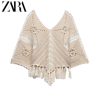 Ur ZARA เสื้อแจ็กเก็ต เสื้อคลุม คอวี ผ้าถักโครเชต์ ทรงหลวม ทรงอสมมาตร สําหรับผู้หญิง3991050