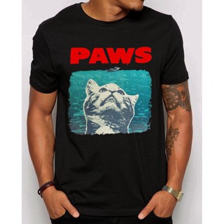 T-Shirtเสื้อยืดแขนสั้น พิมพ์ลาย Paws Jaws Parody Cat Lovers สไตล์คลาสสิก สําหรับผู้ชาย PAodna19FMpdpp37 S-5XL