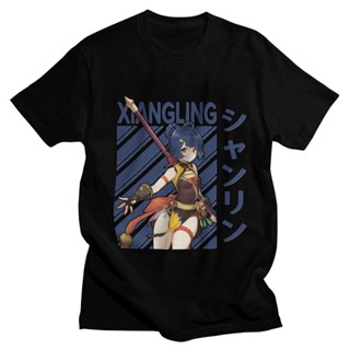 Xiangling Genshin Impact T Shirts Men 100% Cotton Anime Game Tshirts Short-Sleeve Printed T-shirt Harajuku Clothing_03