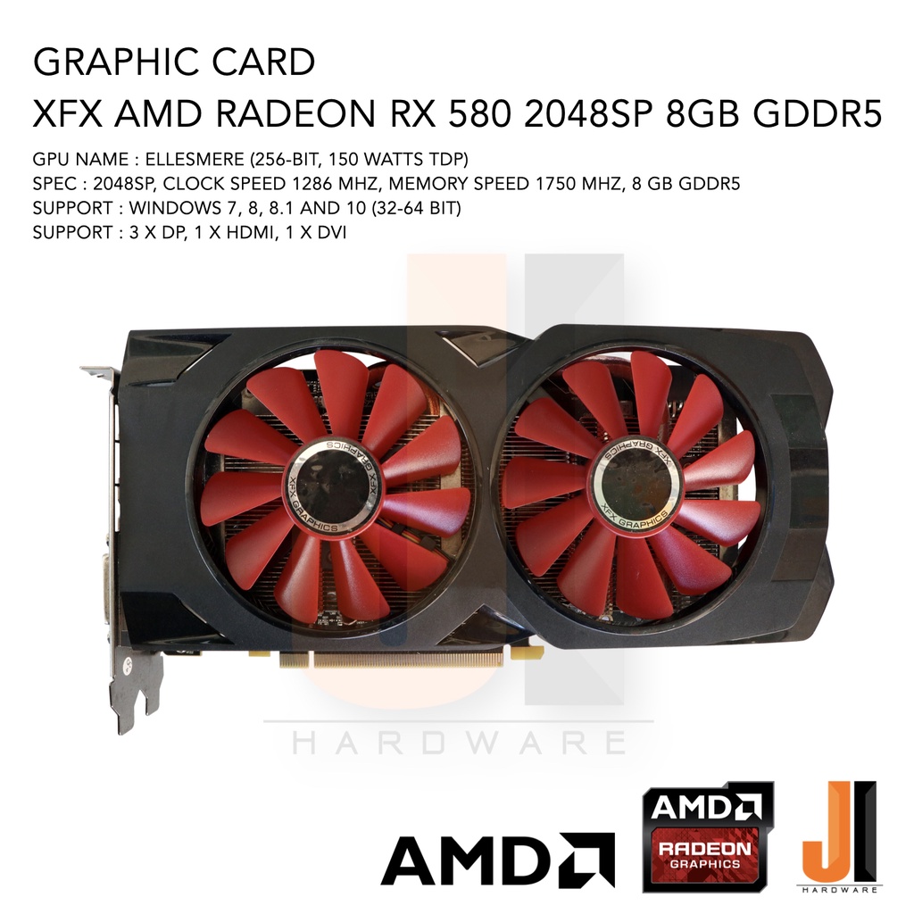 การ์ดจอผ่านการขุด สภาพ 70-80% XFX AMD Radeon RX 580 2048SP 8GB 256-Bit GDDR5 (สินค้ามือสองสภาพดีมีการรับประกัน)