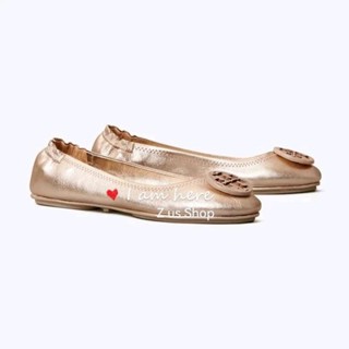 พรีฯTORY BURCH MINNIE METAL-LOGO TRAVEL BALLET FLAT us7.5 .