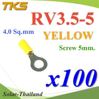 หางปลากลม RV3.5-5 แบบมีฉนวน ข้อต่อสายไฟ 4 Sq.mm. รูสกรู 5 mm (สีเหลือง 100 ชิ้น) รุ่น RV350-5-YELLOW