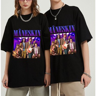 เสือยืดผู้ชาย เสื้อยืดกลุ่ม Maneskin 2021 แฟชั่นฤดูร้อนใหม่ผู้ชายผู้หญิงเสื้อยืดฮิปฮอปลําลองร้อนฮาราจูกุท็อปส์ซูเสื้อทีเ