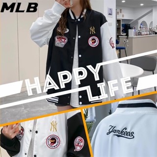 เสื้อแจ็กเก็ตเบสบอล ปักลายโลโก้ MLB NY ของแท้ แต่งซิป สําหรับผู้ชาย และผู้หญิง