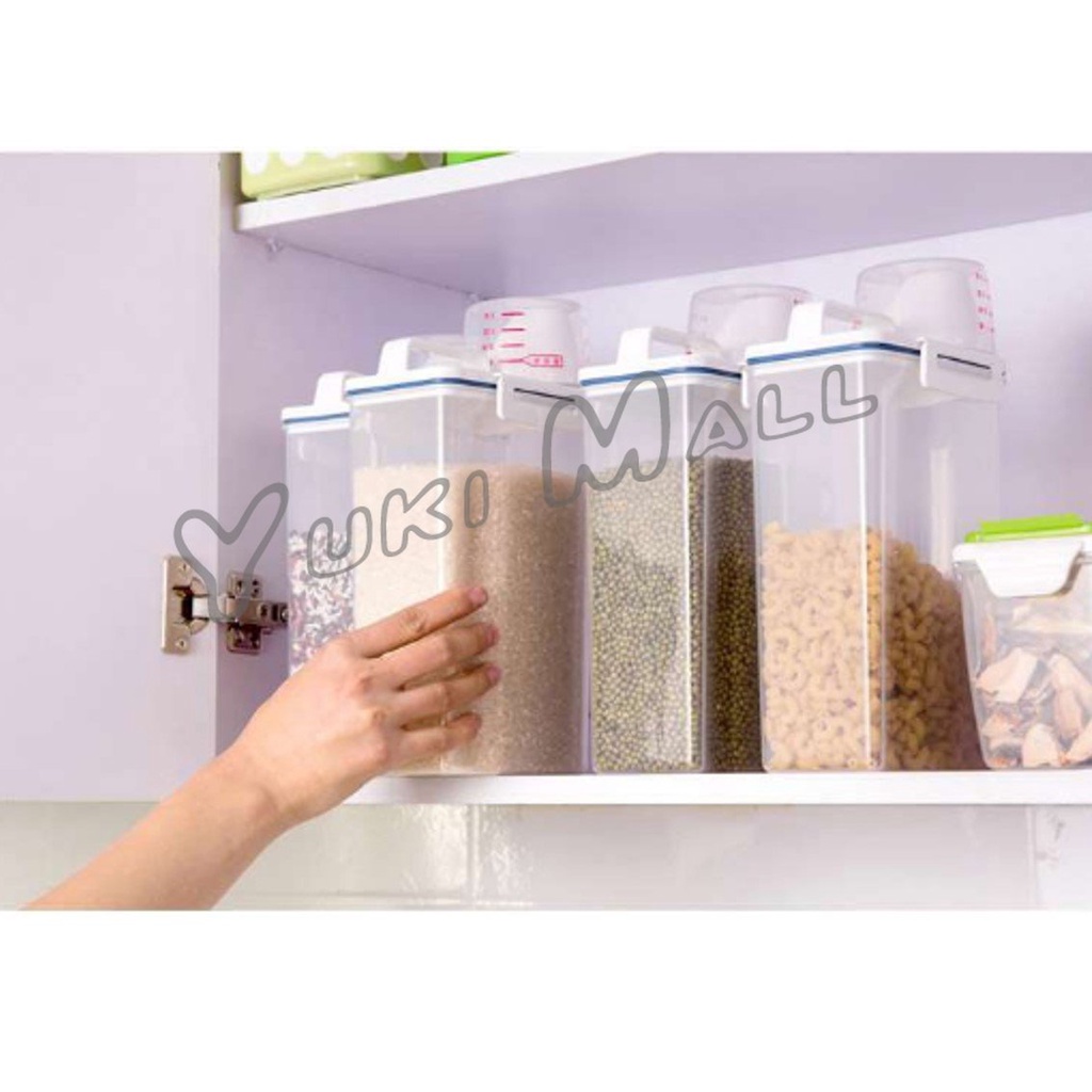 Yuki กล่องพาสติกเก็บเมล็ดข้าวสาร ทรงกระบอกน้ำ กันแมลง ความจุ 2 Kg. พร้อมถ้วยตวง Rice Container - รูปที่ 7