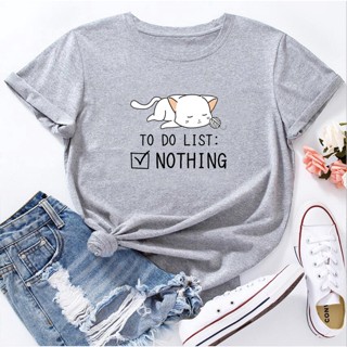 To Do List Nothing Lazy Cat Funny Women 100% Cotton T Shirt Korean Print Cewneck Tee Shirt_07