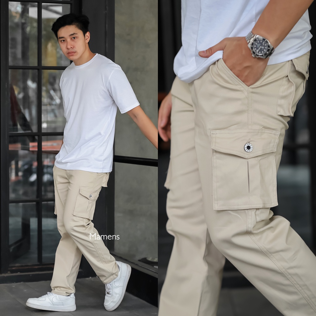 Mamens Long Cargo Pants Rufus Light Cream