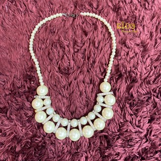 สร้อยคอ *มีหน้าร้าน ตรงปก พร้อมส่ง*P004 สร้อยคอมุก มุก2เส้นติดกัน มีเพชรประดับ แสนสวย