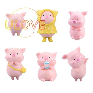 6 ชิ้น สีชมพู พลาสติก หมูน่ารัก DIY งานฝีมือ เรซิ่น หมู ตกแต่งเค้ก นางฟ้า ตกแต่งสวน ตกแต่งปาร์ตี้