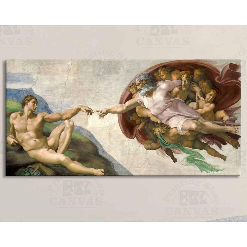 การสร้างของ Adam โดย Michelangelo ผ้าใบศิลปะผนัง ภาพวาดที่มีชื่อเสียง งานศิลปะติดผนัง