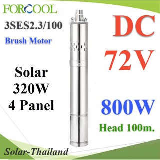 ปั๊มน้ำบาดาล 3 นิ้ว 800W 72V DC ท่อออก 1 นิ้ว สแตนเลส ต่อแผงโซลาร์อนุกรม 2 แผ่น ขนาน 2 ชุด ร��