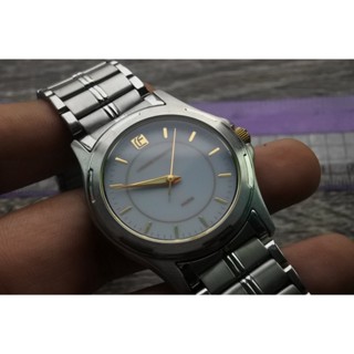 นาฬิกา Vintage มือสองญี่ปุ่น CITIZEN ระบบ QUARTZ ผู้ชาย ทรงกลม กรอบเงิน หน้าขาว หน้าปัด 38mm