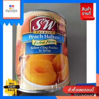 เครื่องดื่ม S&amp;W Peach Halves Extra Firm ลูกพีชครึ่งผลในน้ำเชื่อม เอสแอนด์ดับบลิว 825g. S&amp;W Peach Halves Extra