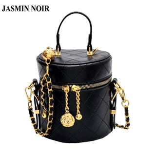 Jasmin NOIR กระเป๋าถือ กระเป๋าสะพายไหล่ ทรงกระบอก ลายสก๊อต มีสายโซ่คล้อง สําหรับสตรี