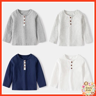 พร้อมส่ง เสื้อเชิ้ตแขนยาว เนื้อผ้าฝ้าย ทรงหลวม สีพื้น สําหรับเด็กผู้ชาย และเด็กผู้หญิง อายุ 1-8 ปี