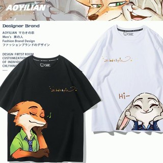 ▫▲Zootopia Judy Nick ร่วมเสื้อยืดคู่อะนิเมะอุปกรณ์ต่อพ่วง