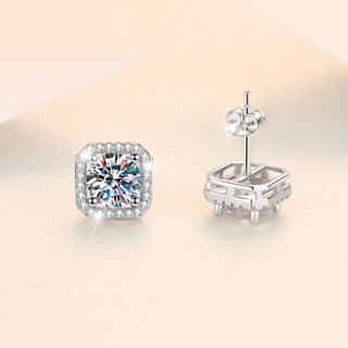 4ct moissanite earrings ต่างหูสตั๊ด เพชร ทรงสี่เหลี่ยม สีเงิน 925