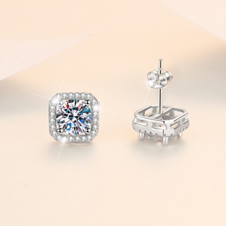 4ct moissanite earrings ต่างหูสตั๊ด เพชร ทรงสี่เหลี่ยม สีเงิน 925