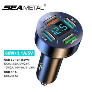 SEAMETAL ที่ชาร์จในรถ ที่ชาร์จเร็ว 66W QC3.0 PD Type-C 4USB 12V 24V สําหรับโทรศัพท์มือถือ แท็บเล็ต ที่ชาร์จแบตในรถ เครื่องชาร์จในรถยนต์