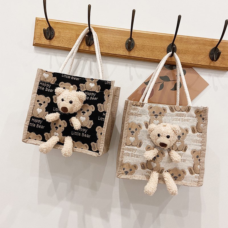 กระเป๋าถือ กระเป๋าผ้า  Tote Bag ถุงผ้า ผ้ากระสอบ ตุ๊กตาหมีน่ารัก Bear GC