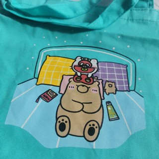 กระเป๋าผ้าคุณหมี กับ เจ้าเหมียว Mr.Bear &amp; His Cuite Cat สีเขียว