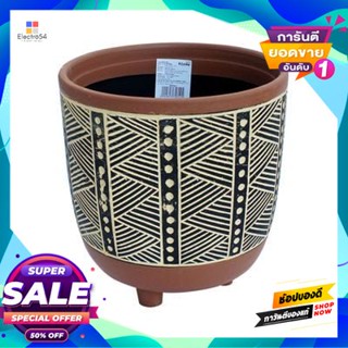 Plant กระถางต้นไม้ (แบบมีขา) รุ่น 90025-2526S1-076-M ขนาด 9.5 นิ้ว สีดำ - ส้มอิฐ Plant Pot (With Legs) FONTE No. 90025-2