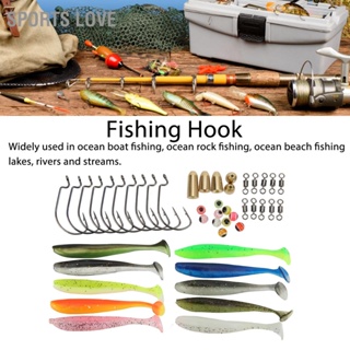  Sports Love เบ็ดตกปลา 45 ชิ้น Tackle Kit ชุดอุปกรณ์ตกปลาพร้อมกล่องรอกเหยื่อเบ็ดตกปลาหมุนได้สำหรับน้ำเค็ม