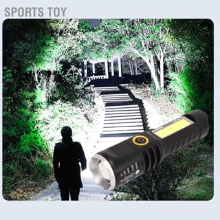 Sports Toy ไฟฉาย Telescopic Strong Light TYPE C ชาร์จสีดำพร้อมแหวนเงิน Torch for Camping