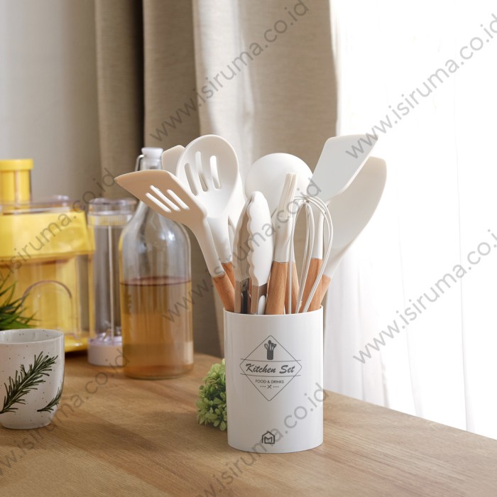 SILICON UTENSILS 12 ชิ้น KITCHEN UTENSILS COOKING ROUND WOOD - ISIRUMA