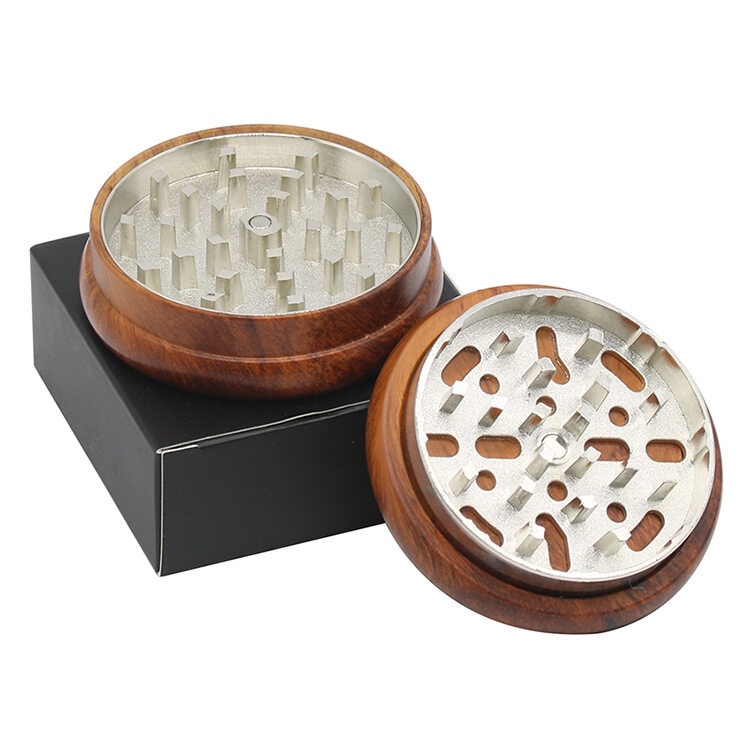 เครื่องบดสมุนไพร ที่บดสมุนไพร 68MM 2 Layer ทำด้วยมือไม้ธรรมชาติ Metal Grinder