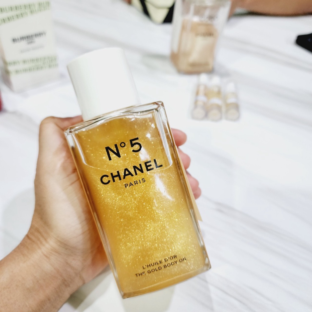 C**hanel No 5 the Gold body oil ออยล์บำรุงผิวกายผสมชิมเมอร์สีทอง Travel Size แบบทดลอง แบ่ง B-Ch3nel