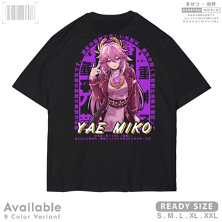 เสื้อยืดสีดำอินเทรนด์Genshin Impact YAE MIKO เสื้อยืด ลายอนิเมะญี่ปุ่น Waifu 9612 KisetsuS-4XL_03