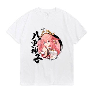 Anime Yae Miko Genshin Impact T Shirt for Men Women Kawaii Cartoon Graphic Print Tee Shirt Tops Summer Cotton T-shi_05