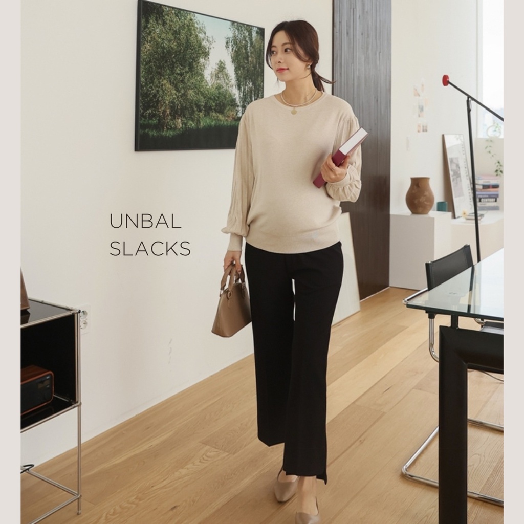 [พร้อมส่ง]🇰🇷Buying Office กางเกงคนท้อง Maternity Premium Unbal Slacks ยืดหยุ่น เย็นสบาย