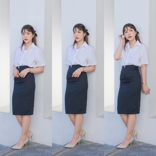 กระโปรงพิธีการ กระโปรงรับปริญญา สีกรมท่า(ผ้าเสริท) ยาว22-24-26 กระโปรงนักศึกษาสีกรม
