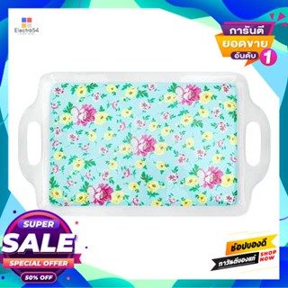 Tray ถาดใหญ่มีหู ลายโรส Inter Ware รุ่น T70319 ขนาด 19 นิ้ว สีขาวพิมพ์ลายlarge Tray With Ears, Rose Pattern, Inter Ware