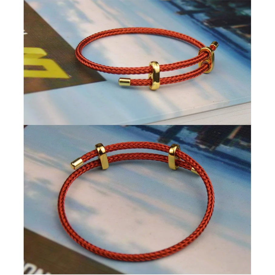 สร้อยข้อมือเชือกลูกปัดเหล็กสีทอง สไตล์เวียดนามปรับได้ thumbnail 10