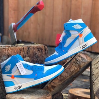 รองเท้ากีฬา รองเท้าบาสเก็ตบอล Off-white X Air Jordan 1 Retro High OG "UNC" สีแดง ขาว น้ําเงิน เข้ากับทุกการแต่งกาย สไตล์คลาสสิก เรโทร 3 สี