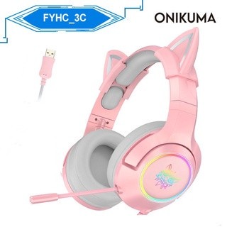 Onikuma K9U หูฟังเกมมิ่งหูแมวสีชมพู Usb 7 . 1 พร้อมไมโครโฟนตัดเสียงรบกวน Rgb สําหรับ Pc Laptop