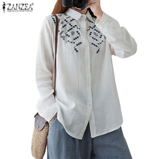 Zanzea เสื้อเชิ้ตแขนยาว คอปก ปักลายกระโหลก สไตล์เกาหลี สําหรับผู้หญิง