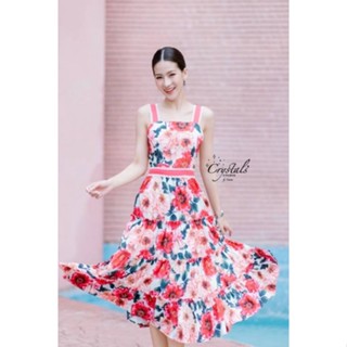 2color🚩ถ่ายจากสินค้าจริง นางแบบใส่สินค้าจริง🚩Flower Trapeze Dress crystal 1980