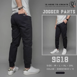 ⚡GW⚡NO.9618 กางเกงขายาว ผู้ชาย เอวยืด ขาจั้มพ์ Jogger Pants ผ้าคอตต้อน สีพื้น ยาว 35.5- นิ้ว ไซส์ M-4XL
