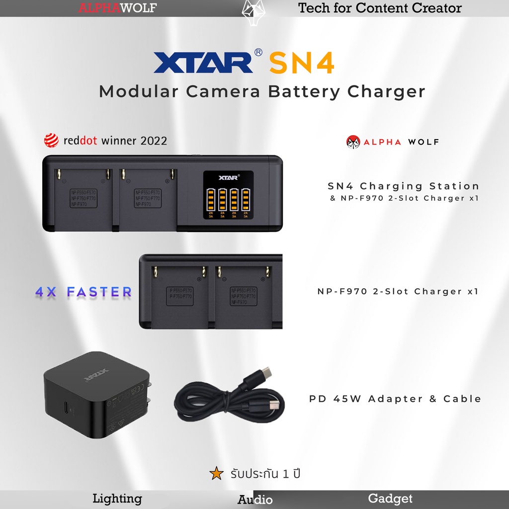 XTAR SN4 Modular Battery Fast Charger แท่นชาร์จไวแบบแยกประกอบ Sony NP-F970 F750 NP-FZ100 Canon LP-E6
